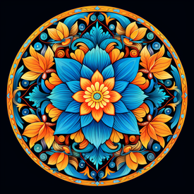 Diamond painting mandala featuring a blue and green floral design.