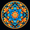 Diamond painting mandala featuring a blue and green floral design.