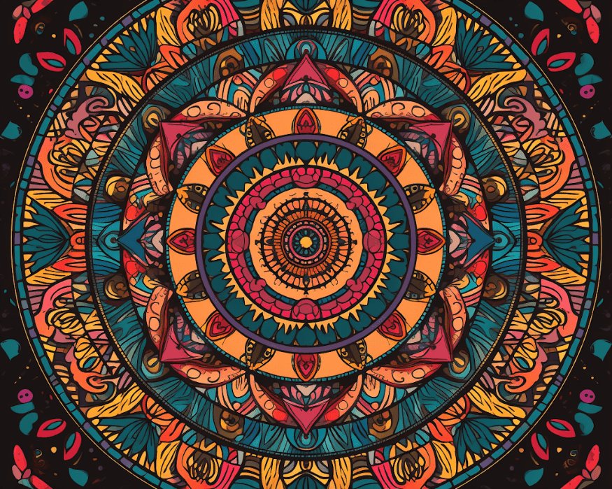 Diamond painting mandala with a floral design in the center.