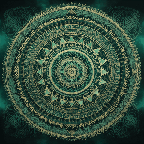 Image of Diamond painting mandala featuring a floral design in shades of teal.