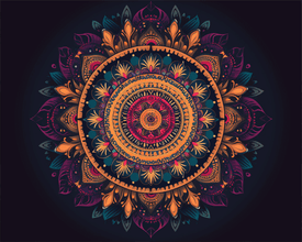 Diamond painting mandala featuring interlocking circles in shades of teal.