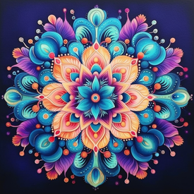 Diamond painting of a vibrant floral mandala