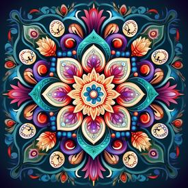 Diamond painting mandala featuring a wave design in shades of blue and green.