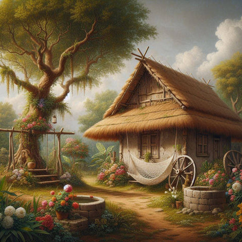 Image of Diamond painting of a modern take on a traditional nipa hut.