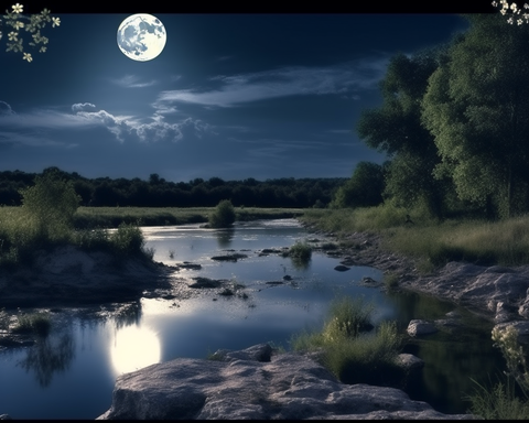 Image of diamond painting of a full moon reflecting on a river at night