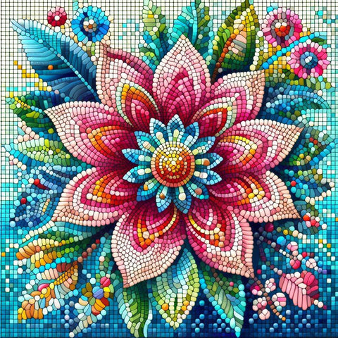 Image of Diamond painting of a colorful mosaic floral pattern.