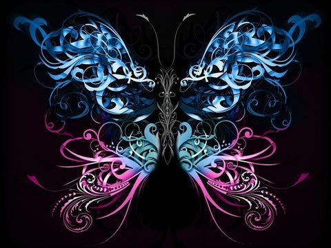 Image of diamond painting of a colorful, abstract butterfly