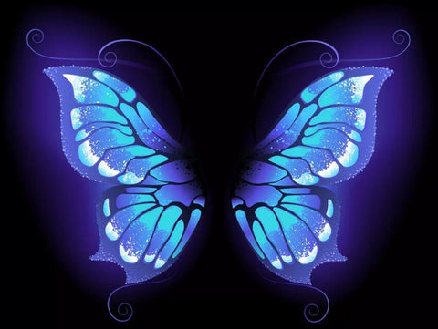 Image of diamond painting of glowing blue butterfly wings