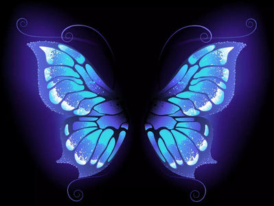 diamond painting of glowing blue butterfly wings