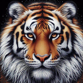 Diamond painting of a close-up of a tiger's face.