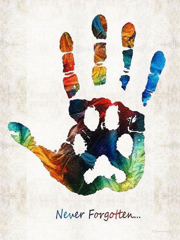 Image of diamond painting of a colorful handprint and pawprint