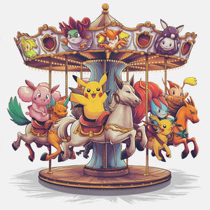 Diamond painting of a carousel featuring Pokemon.