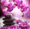 diamond painting of purple orchids and zen stones