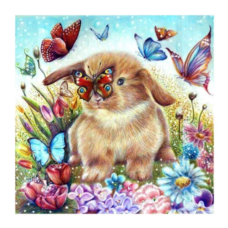 diamond painting of a rabbit with butterflies
