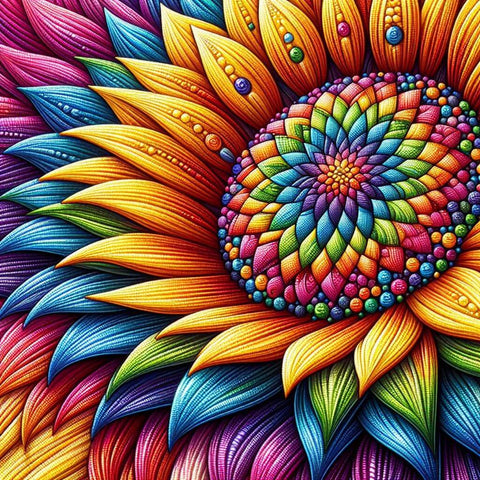 Image of Diamond artwork showcasing a beautiful flower with shimmering rainbow hues