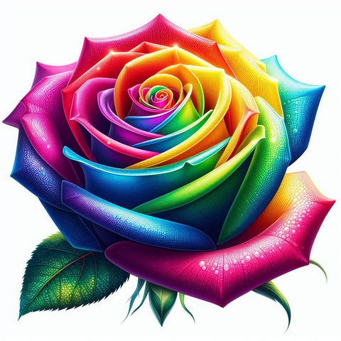 Image of Diamond painting of a vibrant rainbow rose.  