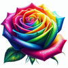 Diamond painting of a vibrant rainbow rose.  