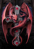 Diamond painting of a red dragon perched on a black cross.