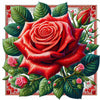 Diamond painting of a colorful red roses with green leaves