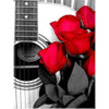 diamond painting of red roses and a guitar