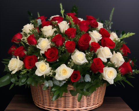 Image of diamond painting of a red and white rose bouquet