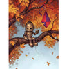 diamond painting of a robot flying a kite in autumn