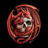 Diamond painting of a red dragon wrapped around a mysterious skull.