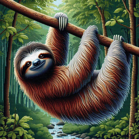 Image of Diamond Painting: Sloth Hanging from a Tree Branch