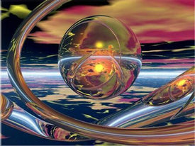 Diamond painting of a sphere with a sun inside.