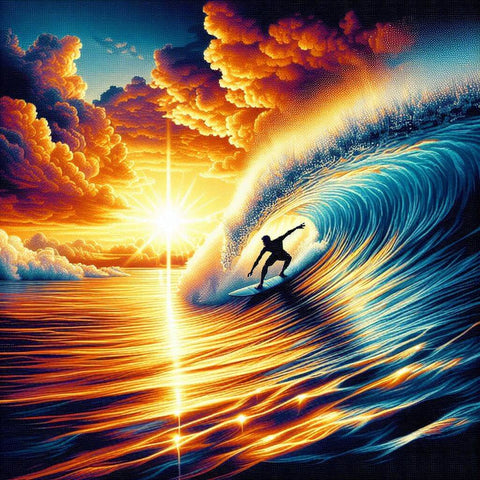 Image of diamond painting of surfing wave ocean