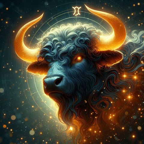 Image of Diamond painting of the Taurus zodiac sign, the bull. 