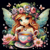 diamond painting of a beautiful tea fairy enjoying a cup of tea