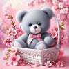 Diamond Painting: Teddy Bear with Pink Flowers in Basket