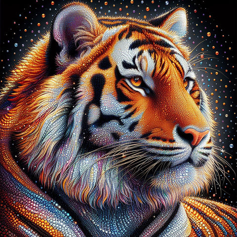 Image of Diamond painting of a powerful tiger with orange and black stripes
