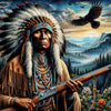 Diamond painting of an indigenous warrior figure holding a weapon