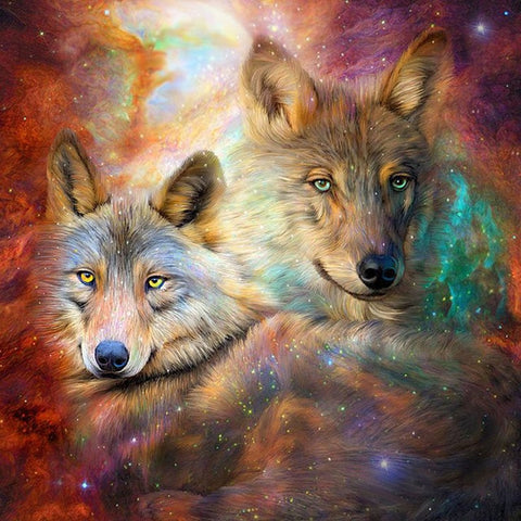 Image of Diamond painting of two tribal wolves