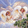 diamond painting of two angels playing on a tree