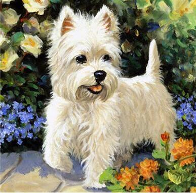 Image of diamond painting of a cute West Highland White Terrier puppy