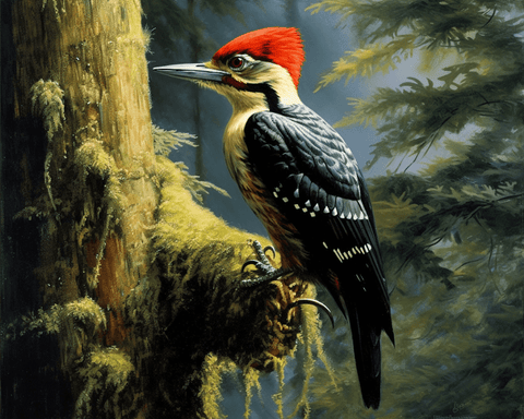 Image of diamond painting of a woodpecker on a tree