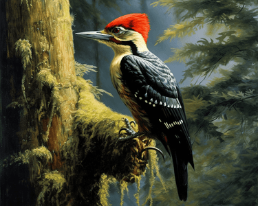 diamond painting of a woodpecker on a tree