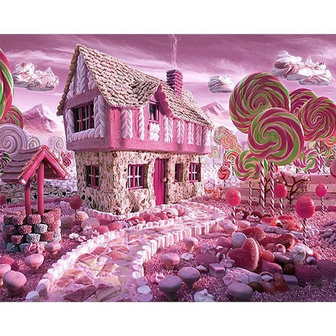 Image of diamond painting of a candy house