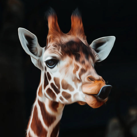 Image of Diamond painting of a curious giraffe calf with long eyelashes