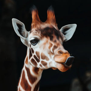 Diamond painting of a curious giraffe calf with long eyelashes