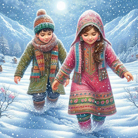 kids walking in snow diamond painting