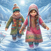 kids walking in snow diamond painting