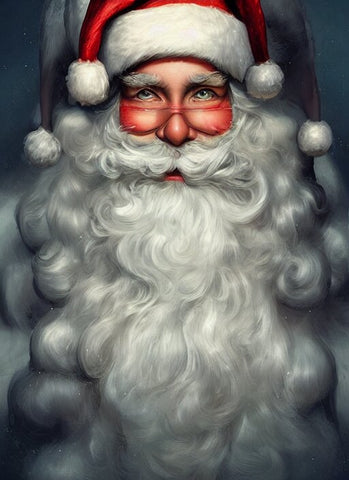 Image of Diamond painting of a female Santa Claus with a warm smile and a long white beard.