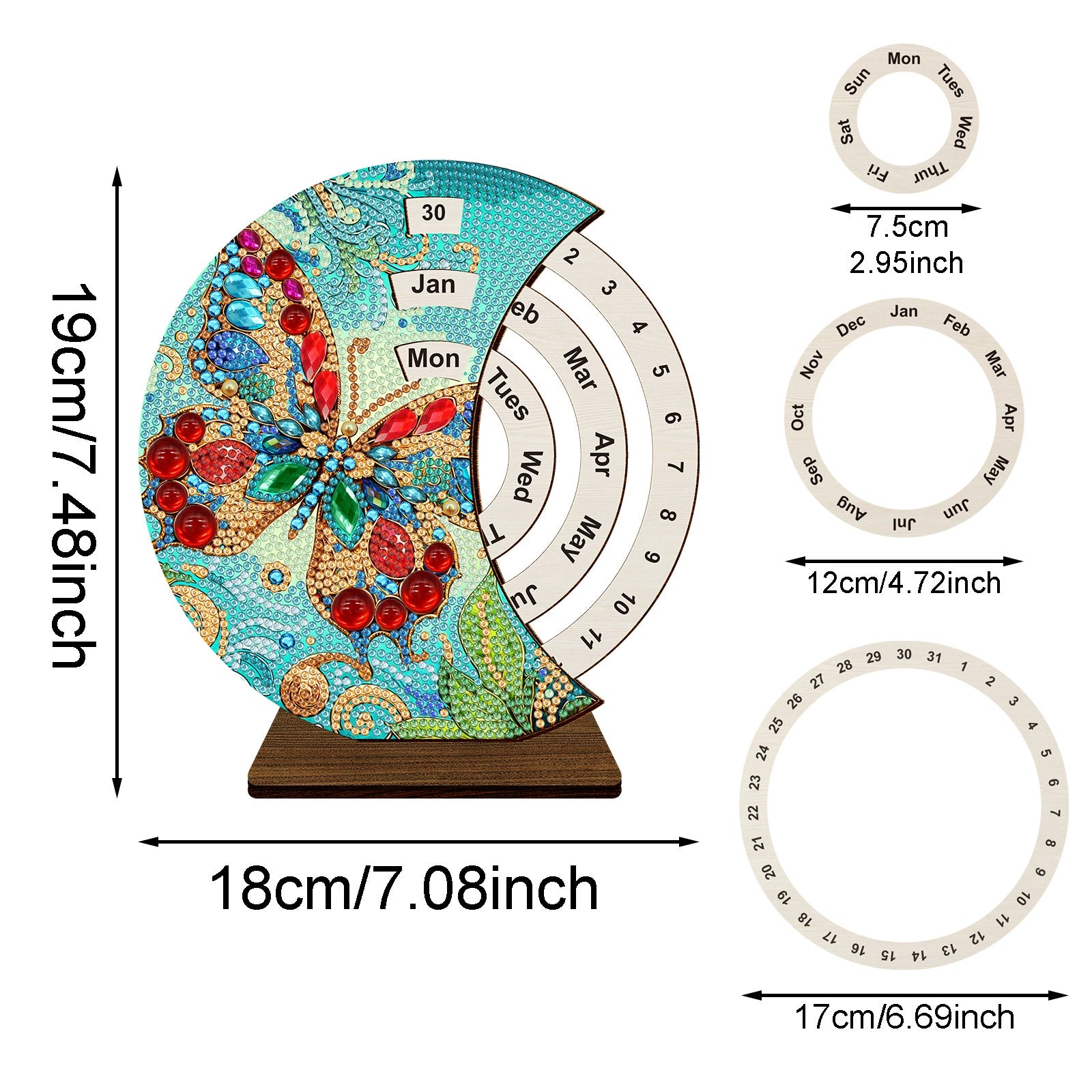 Rotating diamond painting calendar with butterfly design