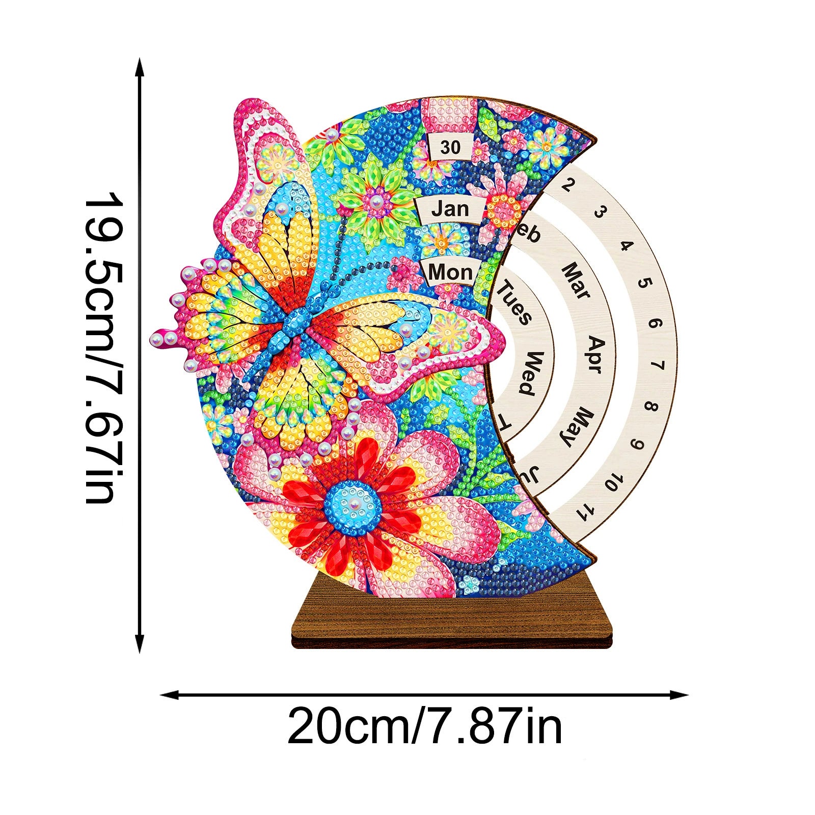 Rotating diamond painting calendar with butterfly design