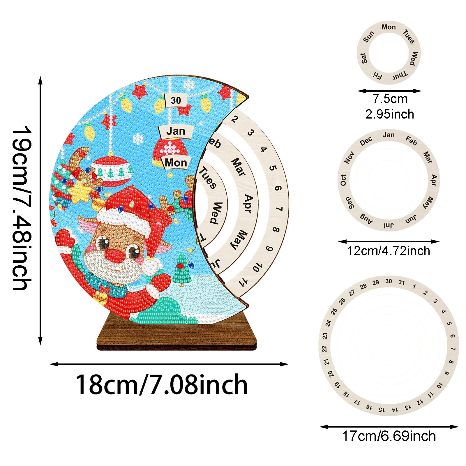 Rotating diamond painting calendar with Christmas elk design