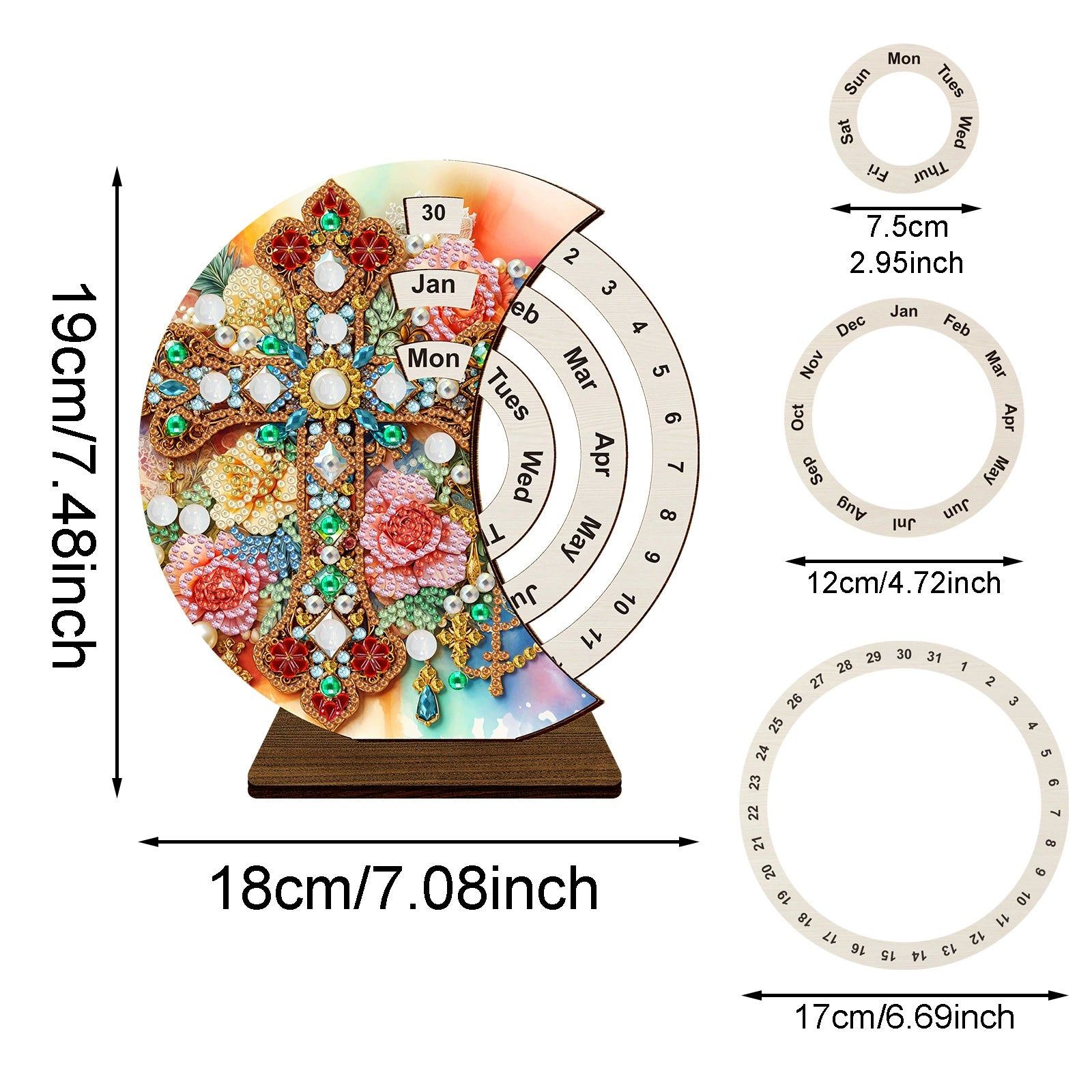 Rotating diamond painting calendar with cross design